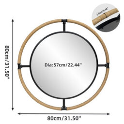 Artloge Round Navigation Coastal Wall Mirror With Rope Metal Frame Rural Art Mirror, 80Cm - thumbnail 2