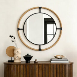 Artloge Round Navigation Coastal Wall Mirror With Rope Metal Frame Rural Art Mirror, 80Cm - thumbnail 1