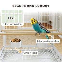 Pawhut Bird Cage Parrot Cage With Rolling Stand Acrylic Viewing Panels White - thumbnail 5