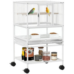 Pawhut Bird Cage Parrot Cage With Rolling Stand Acrylic Viewing Panels White - thumbnail 2