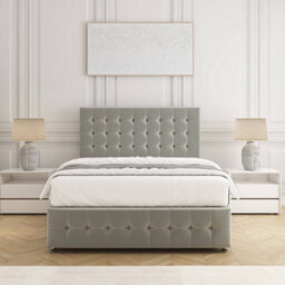 Bsspoke Eva Divan Bed Set Silver Plush Velvet 24Inch Headboard & Footboard & Mattress No Drawers In 3Ft 4Ft 4Ft6 5Ft 6Ft - thumbnail 1