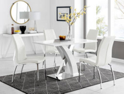 Furniturebox Uk Atlanta White High Gloss And Chrome Metal Rectangle Dining Table And 4 White Isco Dining Chairs Set - thumbnail 1