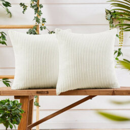 "Deconovo Set Of 2 Super Soft Corduroy Cushion Covers Light Beige 24""x24""" - thumbnail 1