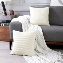 "Deconovo Set Of 2 Super Soft Corduroy Cushion Covers Light Beige 24""x24""" - thumbnail 3