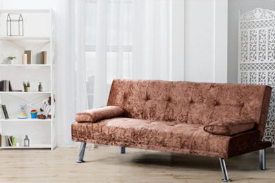 Comfy Living Naples Crushed Velvet Sofa Bed In Brown - image 1