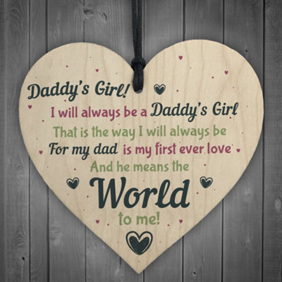 Red Ocean Daddy's Girl Wooden Heart Birthday Fathers Day Gift For Him Daughter Thank You Sign - image 1