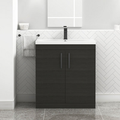Royal Bathrooms Turin Hale Black 800mm Floor Standing Vanity Unit 2 Door With Mid-Edge Basin Sink & Matt Black Handles - image 1