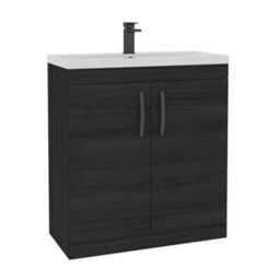 Royal Bathrooms Turin Hale Black 800mm Floor Standing Vanity Unit 2 Door With Mid-Edge Basin Sink & Matt Black Handles - thumbnail 6