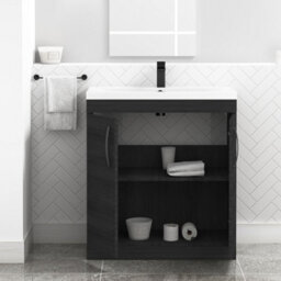 Royal Bathrooms Turin Hale Black 800mm Floor Standing Vanity Unit 2 Door With Mid-Edge Basin Sink & Matt Black Handles - thumbnail 5