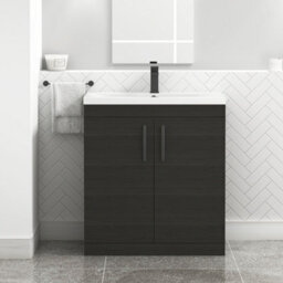 Royal Bathrooms Turin Hale Black 800mm Floor Standing Vanity Unit 2 Door With Mid-Edge Basin Sink & Matt Black Handles