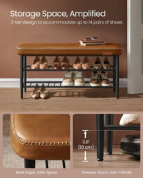 Songmics Shoe Bench, Entryway Seating With Storage, Hallway Furniture, Compact Design, Caramel Brown - thumbnail 3