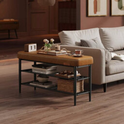 Shoe Bench, Entryway Seating With Storage, Hallway Furniture, Compact Design, Caramel Brown
