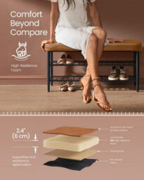 Songmics Shoe Bench, Entryway Seating With Storage, Hallway Furniture, Compact Design, Caramel Brown - thumbnail 4