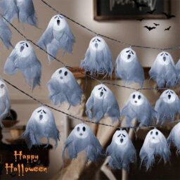 Amorly 150Cm Battery Powered Hanging Ghost String Garland, 10 Led Cool White Halloween Fairy Lights,spooky Outdoor Decor For Patio,garden - thumbnail 3