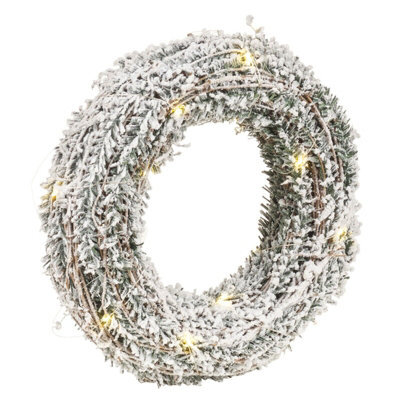 Urbn-Living Urbnliving Led 40 Cm Light Up Festive Decorative Snowy Christmas Rattan With Snowy Faux Pine Leaves Wall Door Wreath Pre Lit - image 1