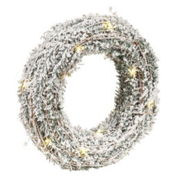 Urbn-Living Urbnliving Led 40 Cm Light Up Festive Decorative Snowy Christmas Rattan With Snowy Faux Pine Leaves Wall Door Wreath  Pre Lit - thumbnail 1