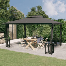 Berkfield Elegant Gazebo With Sidewalls&double Roofs 3X4 M Anthracite - thumbnail 2