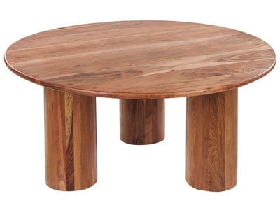Beliani 80Cm Round Acacia Coffee Side Table Natural Light Brown - Retro Living Room Accent - image 1