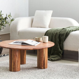 Beliani 80Cm Round Acacia Coffee Side Table Natural Light Brown - Retro Living Room Accent - thumbnail 2