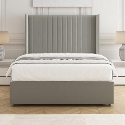 Bsspoke Manhattans Divan Bed Silver Plush Velvet With 54Inch Headboard & Mattress No Drawers In Single Double King 4Ft6 6Ft - image 1