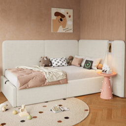 Btm 3Ft L-Shaped Daybed, Hydraulic Storage, Usb & Reading Light,beige (No Mattress) - thumbnail 2