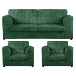 Furnishings For Less UK Luxor Jumbo Cord 3 + 1 + 1 Fabric 3 Piece Sofa Suite - Fullback Green - thumbnail 1