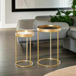 Pirlo Plush Set Of 2 Nesting Tables With Metal Gold Frame - thumbnail 1