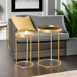 Pirlo Plush Set Of 2 Nesting Tables With Metal Gold Frame - thumbnail 7