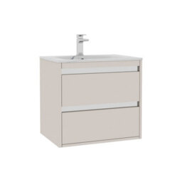 Royal Bathrooms Orion 600mm Warm Taupe 2 Drawer Wall Hung Bathroom Vanity Unit With Carrara White Basin & Chrome Accent Trim - thumbnail 7