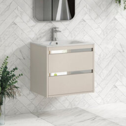Royal Bathrooms Orion 600mm Warm Taupe 2 Drawer Wall Hung Bathroom Vanity Unit With Carrara White Basin & Chrome Accent Trim - thumbnail 6