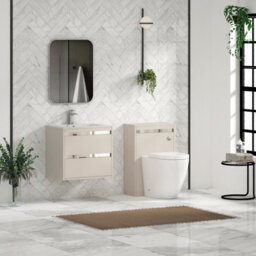 Royal Bathrooms Orion 600mm Warm Taupe 2 Drawer Wall Hung Bathroom Vanity Unit With Carrara White Basin & Chrome Accent Trim - thumbnail 3