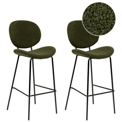 Beliani Set Of 2 Bar Chairs Luana Boucle Dark Green - image 1