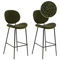 Beliani Set Of 2 Bar Chairs Luana Boucle Dark Green - thumbnail 1