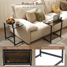 Costway C-Shaped Side Table With Wheels Mobile Bedside Table With Built-In Phone Slot - thumbnail 6