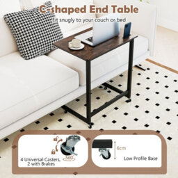 Costway C-Shaped Side Table With Wheels Mobile Bedside Table With Built-In Phone Slot - thumbnail 5