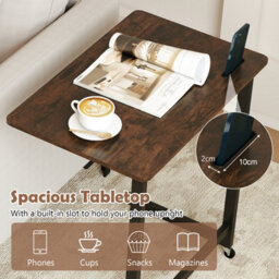 Costway C-Shaped Side Table With Wheels Mobile Bedside Table With Built-In Phone Slot - thumbnail 7