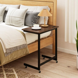Costway C-Shaped Side Table With Wheels Mobile Bedside Table With Built-In Phone Slot - thumbnail 2