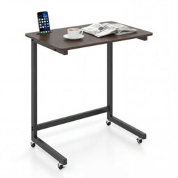 Costway C-Shaped Side Table With Wheels Mobile Bedside Table With Built-In Phone Slot - thumbnail 3