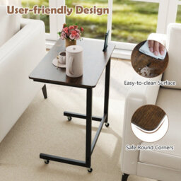 Costway C-Shaped Side Table With Wheels Mobile Bedside Table With Built-In Phone Slot - thumbnail 8