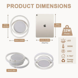 Pheashine Double Circular Led Ceiling Light, 36W 3000K Warm Light 27X22X7Cm, Modern Ceiling Lamp For Bedroom Hallway Living Room - thumbnail 5