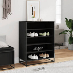 Berkfield Shoe Cabinet Black 75X38X97.5 Cm Engineered Wood And Metal - thumbnail 3