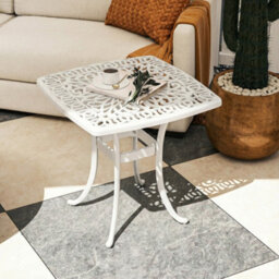 Outsunny 54 X 54Cm Aluminium Outdoor Garden Side Table W/ Umbrella Hole, White