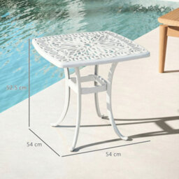Outsunny 54 X 54Cm Aluminium Outdoor Garden Side Table W/ Umbrella Hole, White - thumbnail 3