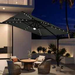 Thehotsale 3M Cantilever Parasol With Lights Umbrella With 360 Degree Rotation And Cross Base - thumbnail 2