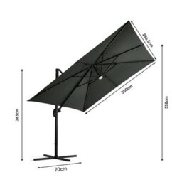Thehotsale 3M Cantilever Parasol With Lights Umbrella With 360 Degree Rotation And Cross Base - thumbnail 8