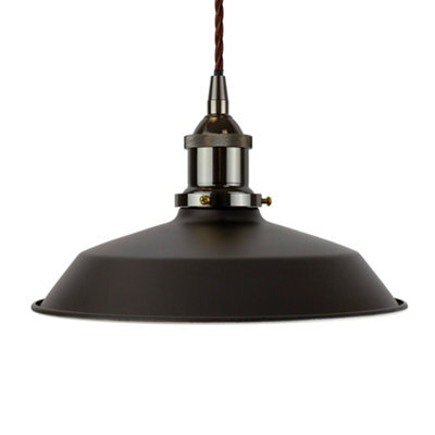 Matt Black Small Trinity Metal Painted Dome Pendant Light With Black Nickel Lamp Holder And Brown Twisted Cable - Se Home - image 1
