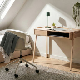 Wyld and Coco Aurorahome Minimalist Light Brown Desk 107 X 48 Cm With Iron Legs, Shelf And Drawer - thumbnail 2