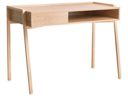 Wyld and Coco Aurorahome Minimalist Light Brown Desk 107 X 48 Cm With Iron Legs, Shelf And Drawer - thumbnail 3