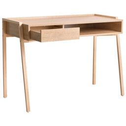 Wyld and Coco Aurorahome Minimalist Light Brown Desk 107 X 48 Cm With Iron Legs, Shelf And Drawer - thumbnail 4