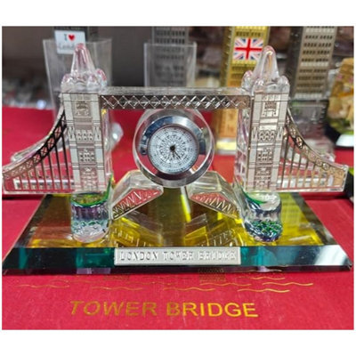 London Tower Bridge Ornament Table Clock Glass Silver